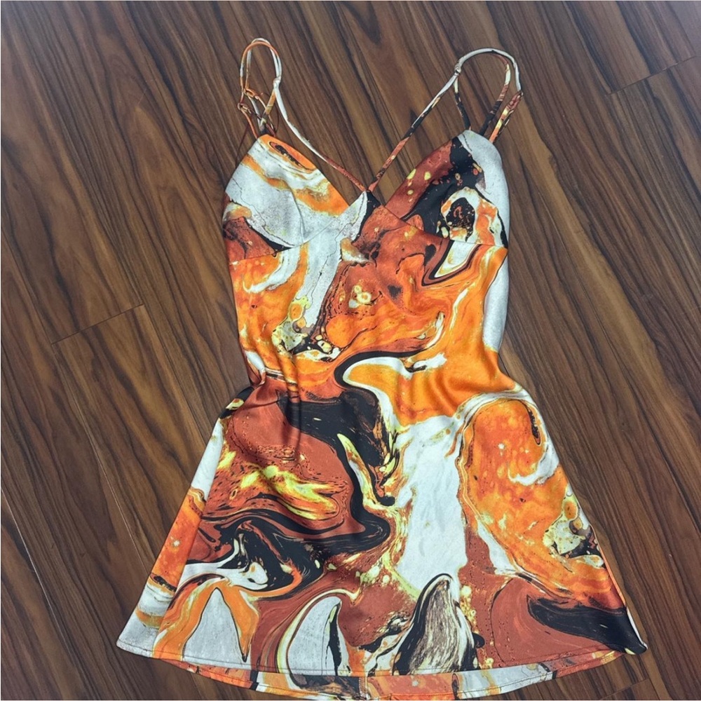 Urban Outfitters Orange and Black Spaghetti Strap Sundress
